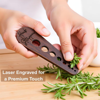 Herb Stripper Tool – Natural Wood Leaf Remover with 8 Hole Sizes, Laser Engraved Kitchen Gadget for Parsley, Thyme, Rosemary – Gift for Home Cooks & Gardeners