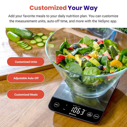 Etekcity Smart Food Kitchen Scale with Nutritional Calculator, Free App with 19 Nutrients Tracking, Calorie, Marco, Digital grams and ounces for weight loss, Premium Stainless Steel, 11lb