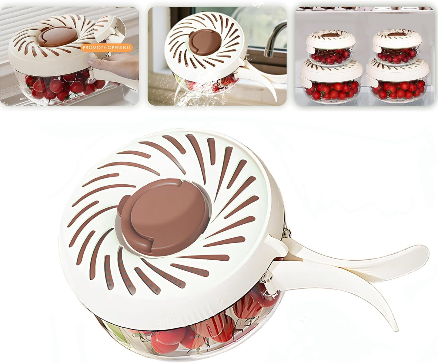 New Upgrade Fruit Washing Bowl with Strainer,3 in 1 Multipurpose Drain Basket with Lid & Ice Box,Foldable Handle Fruit Strainer,Fruit Washer Perfect for Fridge Storage and Outdoor Picnics(1 QT)
