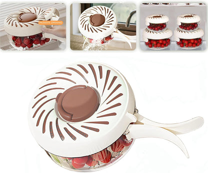 New Upgrade Fruit Washing Bowl with Strainer,3 in 1 Multipurpose Drain Basket with Lid & Ice Box,Foldable Handle Fruit Strainer,Fruit Washer Perfect for Fridge Storage and Outdoor Picnics(1 QT)