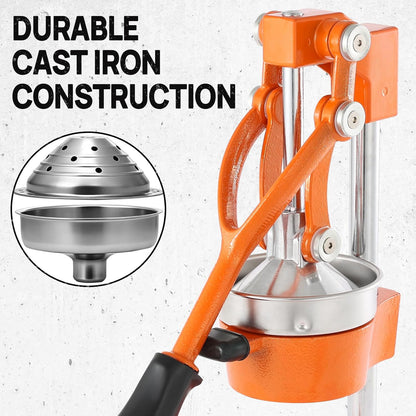 Kitchen Cast Iron Citrus Juicer,Manual Hand Press Orange Juicer,Heavy Duty Countertop Squeezer for Lemon,Orange, Easy to Use & Clean（Black)