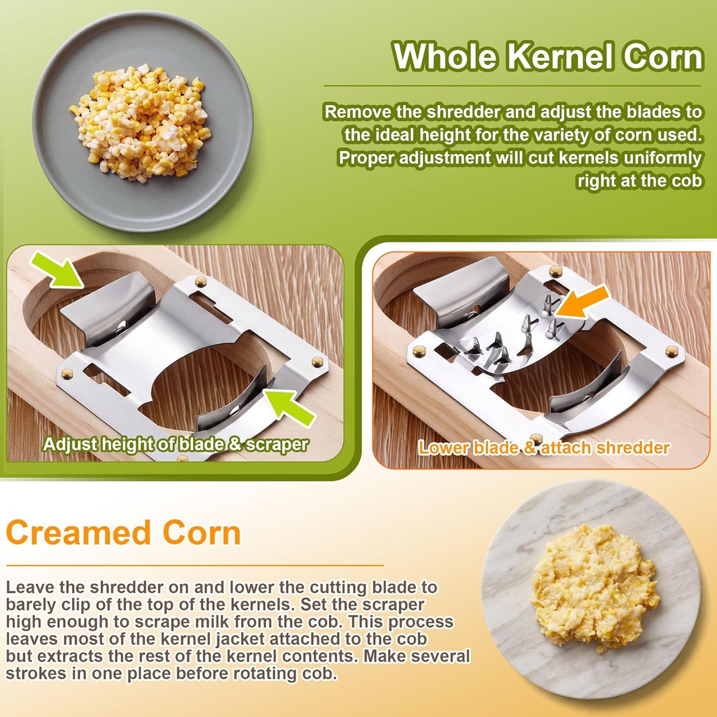 Wood Corn Cutter and Creamer, 16 Inch Adjustable Stainless Steel Corn Cob Tool, Easy to Use for Home Kitchen & BBQ