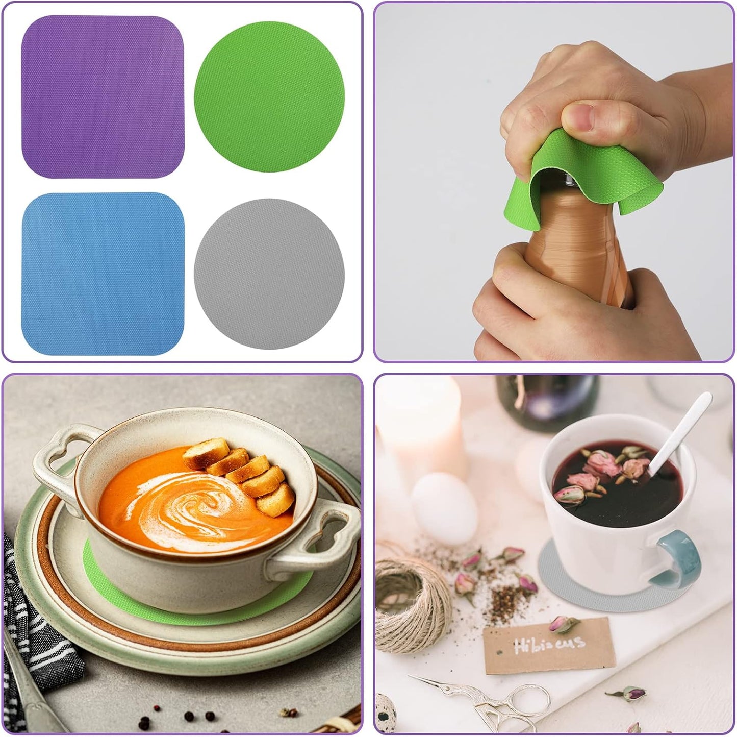 LUTER 4pcs Jar Opener, Rubber, Multi-function Silicone Bottle Opener for Seniors with Weak Hands Lid Cap Gripper Pads Kitchen Coasters Gadgets(Light Blue, Green)