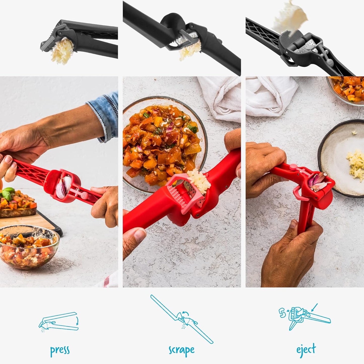 Dreamfarm Garject Lite 2-In-1 Garlic Peeler, Garlic Press & Mincer with Garlic Peel Ejector, Nylon - Red
