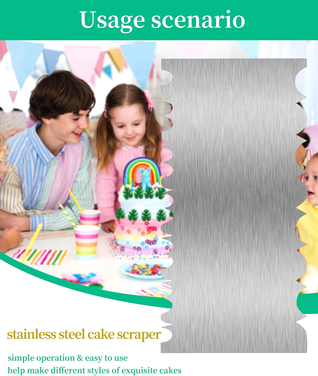 Cake Scraper Smoother Cake Decorating Supplies Kit 8.6 Inch Metal Bench Scraper for Baking Buttercream Smoother Stainless Steel Frosting Cake Comb Edge Side Jagged Comb for Cream Cake-1
