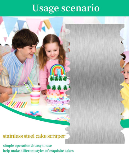 Cake Scraper Smoother Cake Decorating Supplies Kit 8.6 Inch Metal Bench Scraper for Baking Buttercream Smoother Stainless Steel Frosting Cake Comb Edge Side Jagged Comb for Cream Cake-1