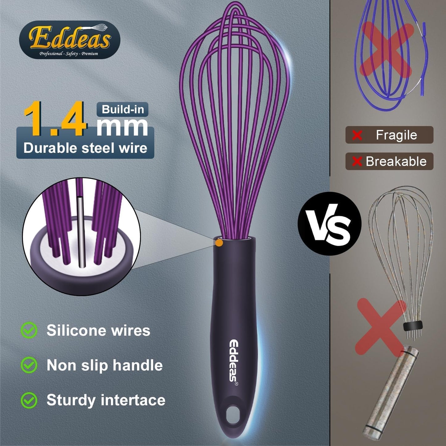 Whisks For Cooking - 500 °F Heat Resistant Silicone Whisk, Heavy Duty 7",9"&11inch Non-Scratch Balloon Kitchen Wisk tool Set, for cooking Wisking, Blending, Beating, Stirring, 3 Piece Black