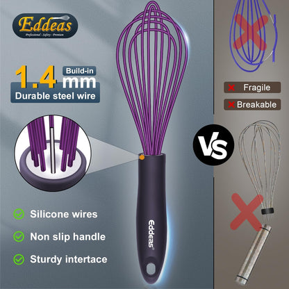 Whisks For Cooking - 500 °F Heat Resistant Silicone Whisk, Heavy Duty 7",9"&11inch Non-Scratch Balloon Kitchen Wisk tool Set, for cooking Wisking, Blending, Beating, Stirring, 3 Piece Black