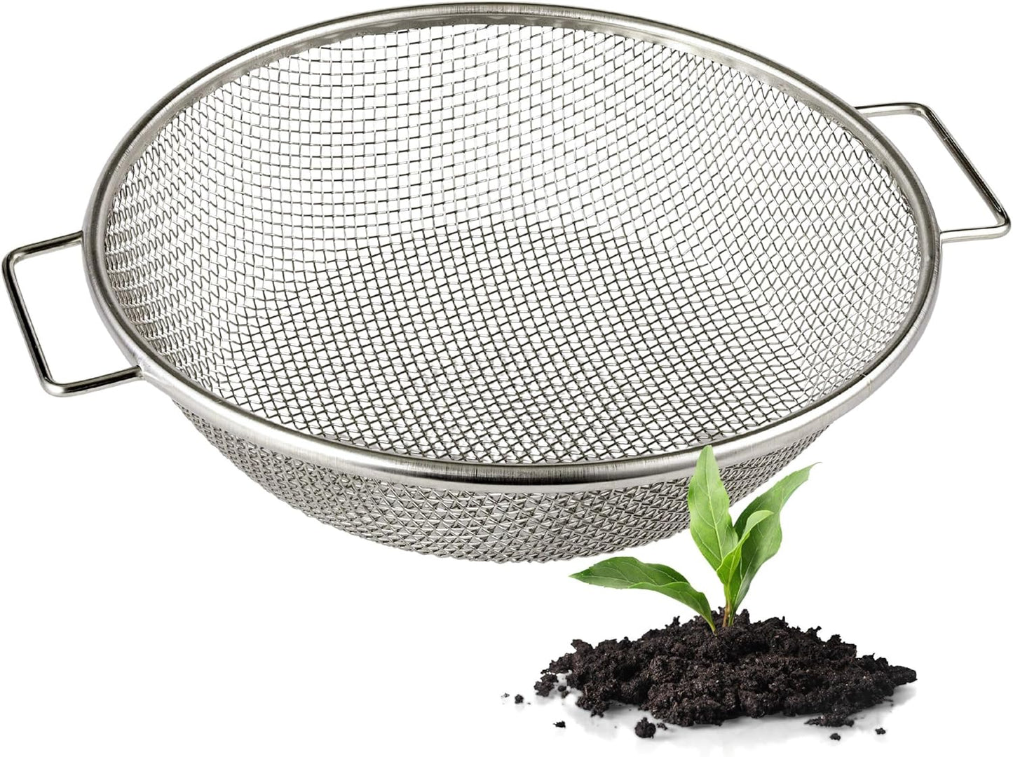 Round Soil Sifter for 5-Gallon Bucket (1/4-inch Mesh), Stainless Steel Garden Sieve with Handles
