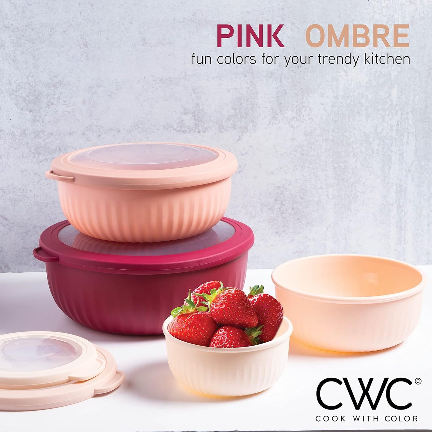 COOK WITH COLOR Prep Bowls with Lids- Wide and Deep Nesting Plastic Small Mixing Bowl Set with Lids, 8 Piece Set - Wide Bowls, Blue