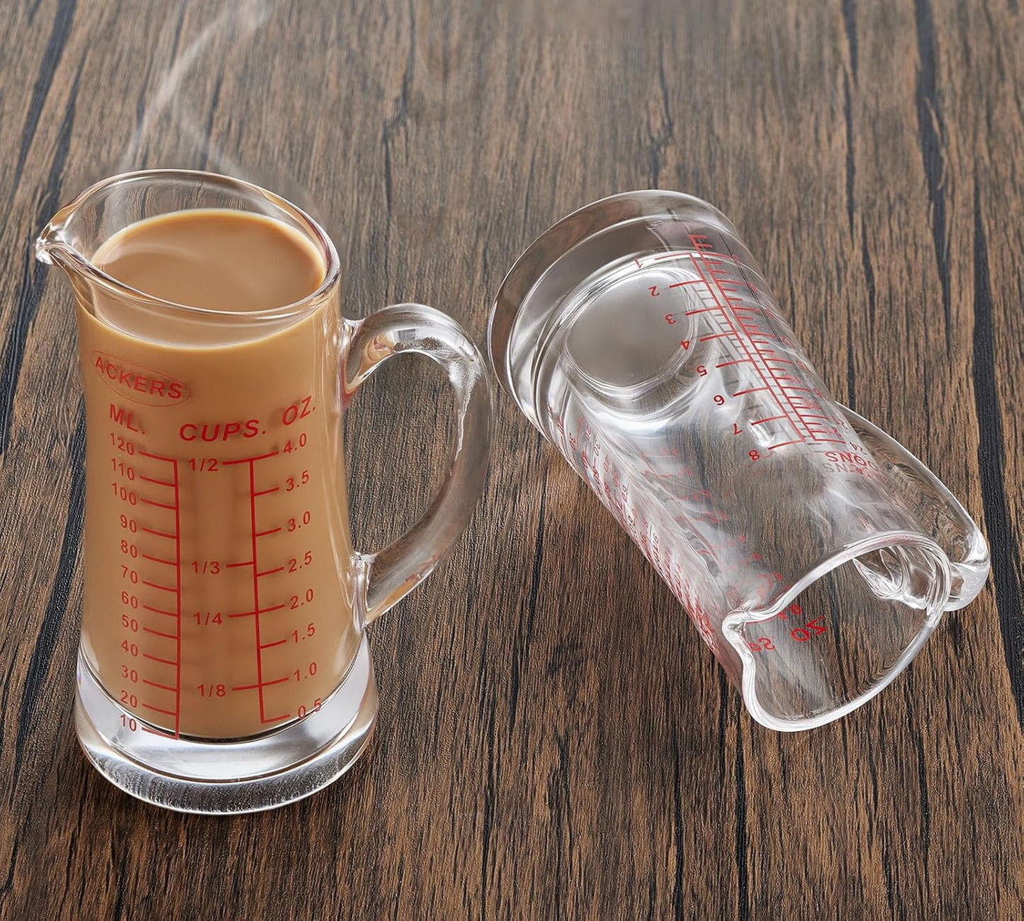 Ackers Shot Glass Measuring Cup 4 Ounce/120ML Liquid Heavy High Espresso Glass Cup Red Line,Insulated handle | V-Shaped Spout