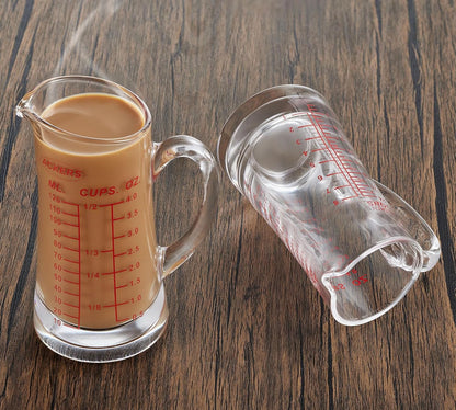 Ackers Shot Glass Measuring Cup 4 Ounce/120ML Liquid Heavy High Espresso Glass Cup Red Line,Insulated handle | V-Shaped Spout