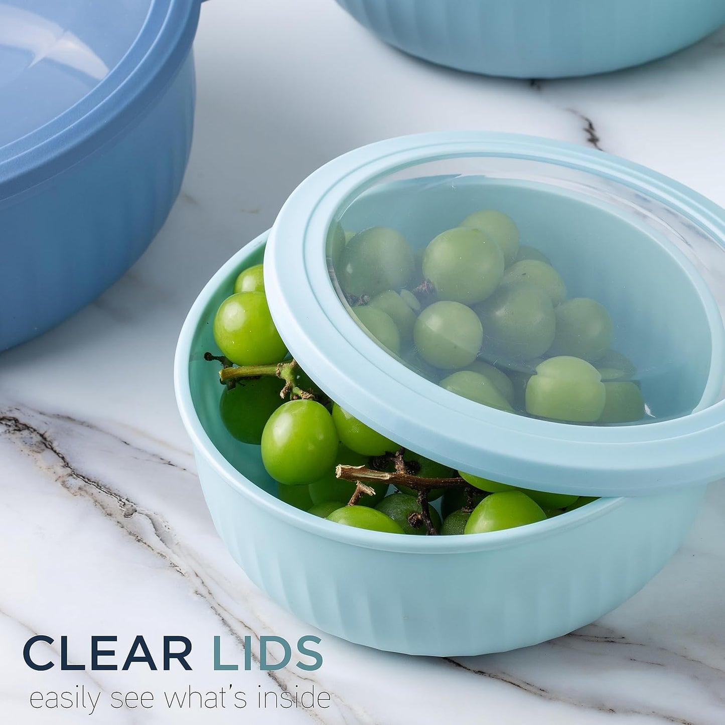 COOK WITH COLOR Prep Bowls with Lids- Wide and Deep Nesting Plastic Small Mixing Bowl Set with Lids, 8 Piece Set - Wide Bowls, Blue