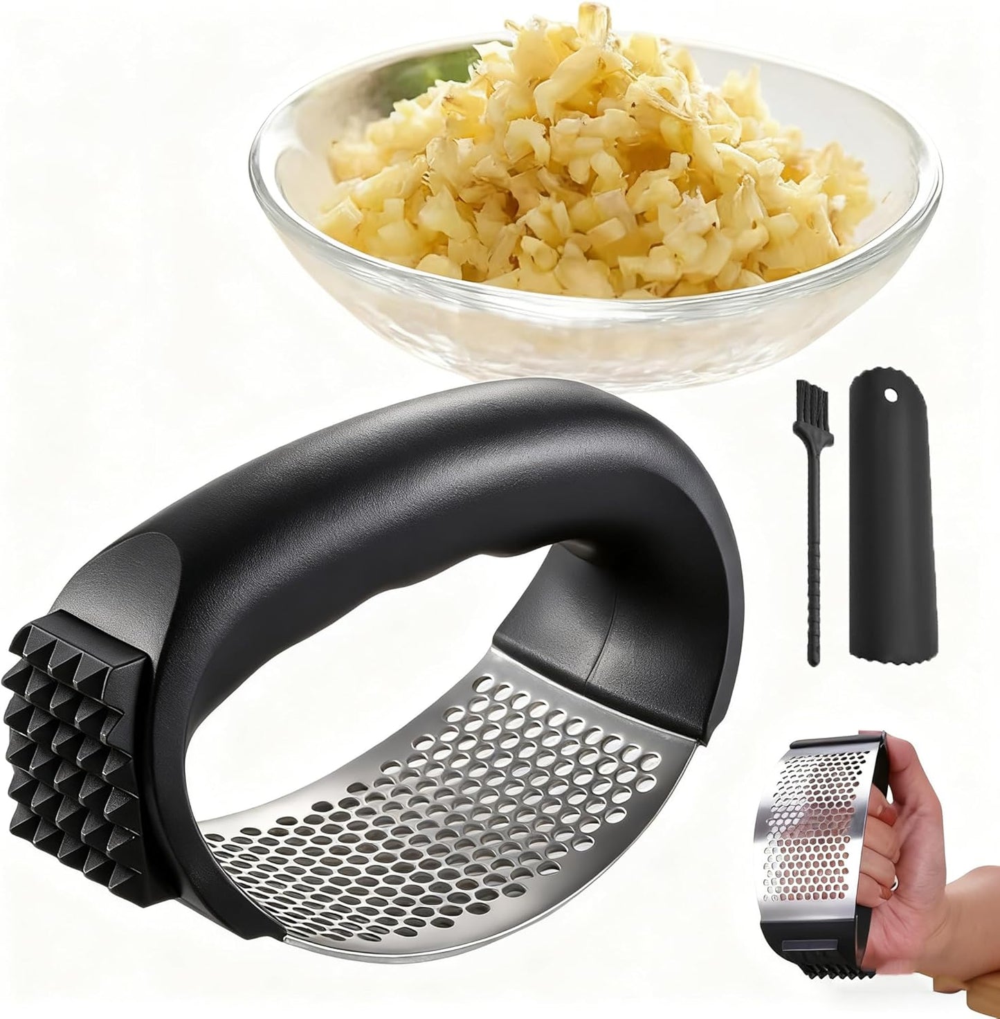 Garlic Presser Set, 2026 Upgraded Stainless Steel Garlic Press Rocker Professional Kitchen Gadgets Garlic Mincer Garlic Crusher, Heavy Duty Mincer Tool Garlic Chopper Garlic Presser Mincer