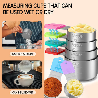 Magnetic Measuring Cups, 5 Stainless Steel Nesting Measuring Cup Set for Measuring Dry or Liquid Ingredients