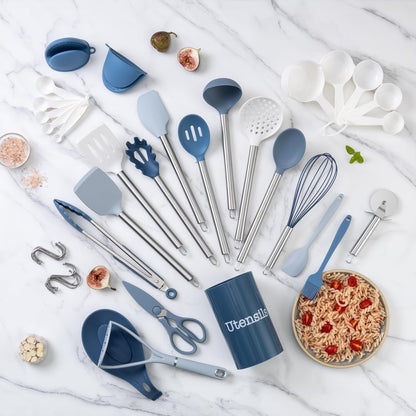 COOK WITH COLOR Silicone Cooking Utensils, Kitchen Utensil Set, Easy to Clean Silicone Kitchen Utensils, Cooking Utensils for Nonstick Cookware, Kitchen Gadgets Set, 10 Pieces, Green
