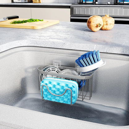 HapiRm Multifunctional Sponge Holder with Unique M-Shaped, 2 Installation Methods Kitchen Sink Caddy Organizer, Rustproof Stainless Steel Kitchen Organizers and Storage Essentials - Black