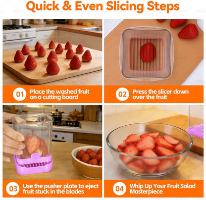 Fruit Slicer Cup for Strawberry, Banana, Hard-Boiled Egg - Detachable Cutter with Push Plate - 304 Stainless Steel Blade - Rapid & Safe Slicing Kitchen Gadget for Quick Meal Prep (Black)