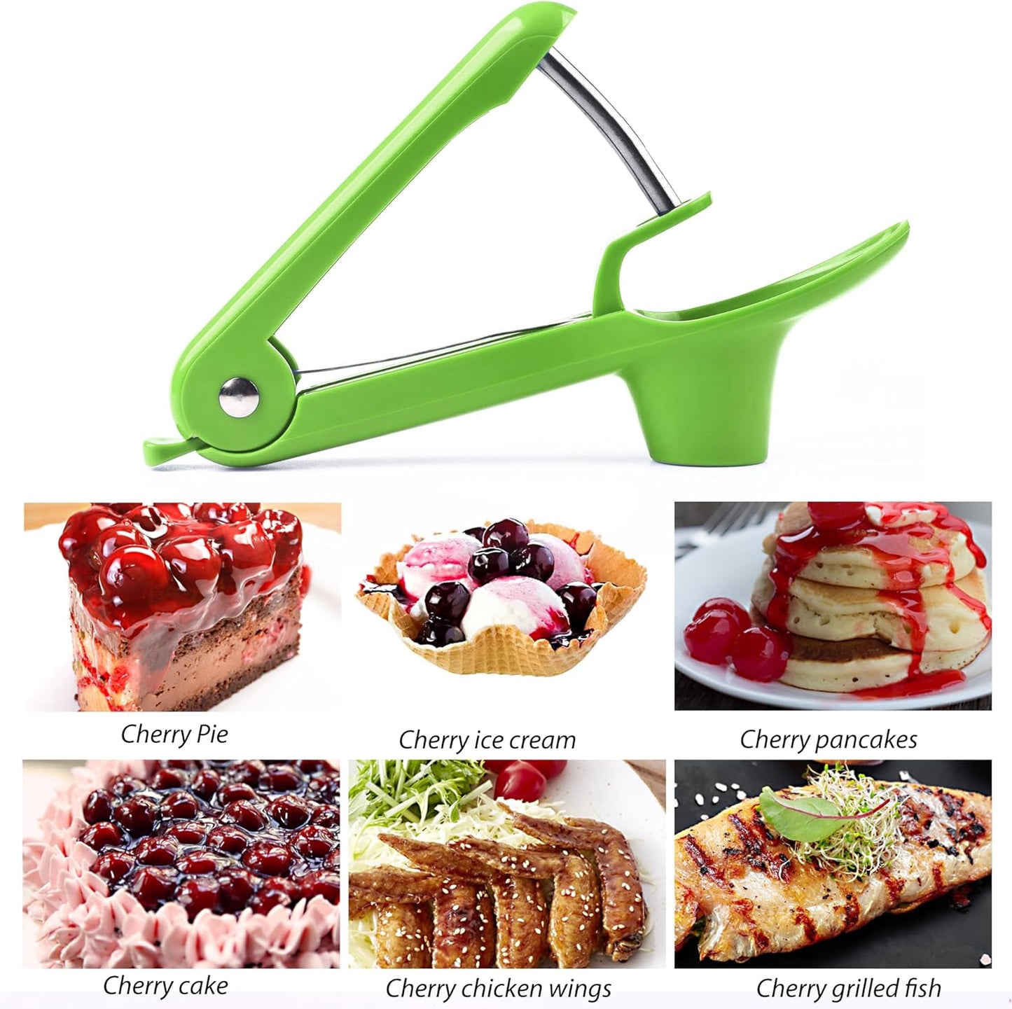 Cherry Pitter - Makmzoon Multi Cherries Corer Stainless Steel Pitter Tool with Labor-Saving Design Safe Lock Design for Making Cherry Jam - 6 Cherries