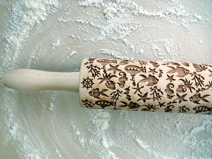 Embossing Rolling Pin SHELLS. Dough and Clay Roller for Embossed Cookies and Pottery. Cookie and Ceramic Stamp. Backing Gifts for Women by Algis Crafts