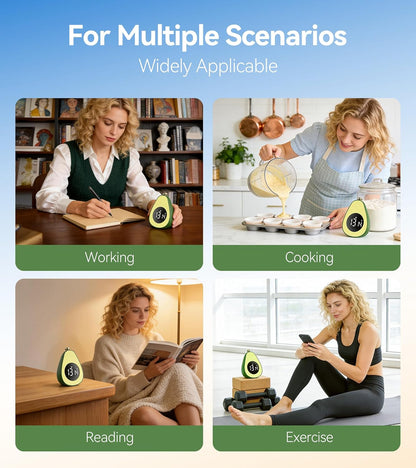 Digital Visual Timer Kitchen Timer for Yoga, Exercise, 99-Minute Silent Countdown, Time Management Tool with Pause Function (Avocado)