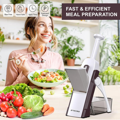 5 in 1 Safe Mandoline Slicer for Kitchen, Safe Vegetable Chopper, Paring Knife, Adjustable Thickness, Easy to Clean, Vegetable Slicer, Slicing, Strips, Shredding, Dicing,Chop (Tropical Orange)