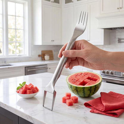 Watermelon cutter, two-in-one stainless steel fruit slicer, upgraded portable watermelon fork, a small fruit fork-slicer tool suitable for use in households, gatherings, camping and kitchens.(1pcs)