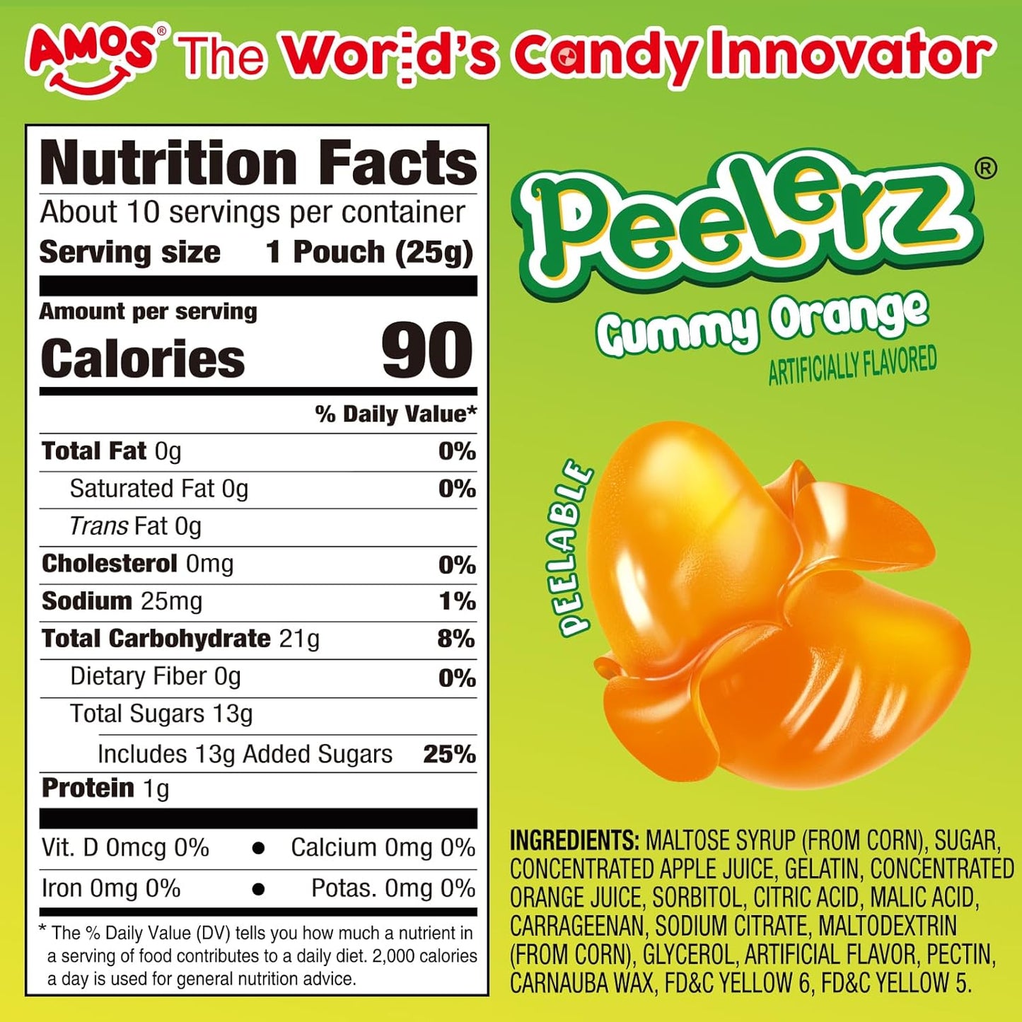 AMOS Peelerz Peelable Gummy Candy Variety Pack, Mango White Peach Banana Green Apple Passion Fruit Lychee, Soft Chewy Fruit Snack, Pack of 6