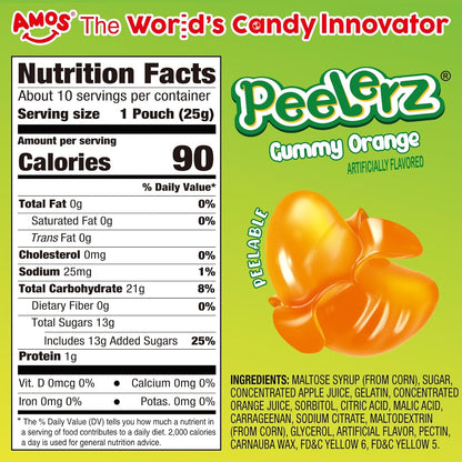 AMOS Peelerz Peelable Gummy Candy Variety Pack, Mango White Peach Banana Green Apple Passion Fruit Lychee, Soft Chewy Fruit Snack, Pack of 6