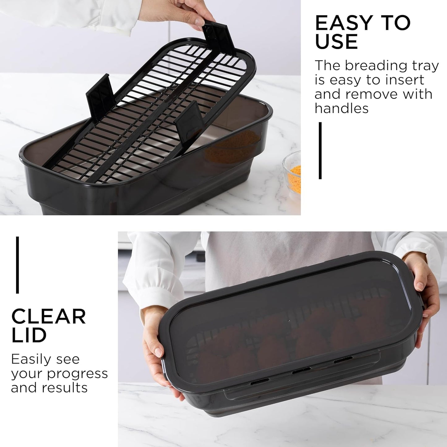 COOK WITH COLOR Collapsible Batter Bowl - Mess Free Breading Shaker Container - Great for Fried Fish, Fried Chicken, Onion Rings, Wings & More, Gray