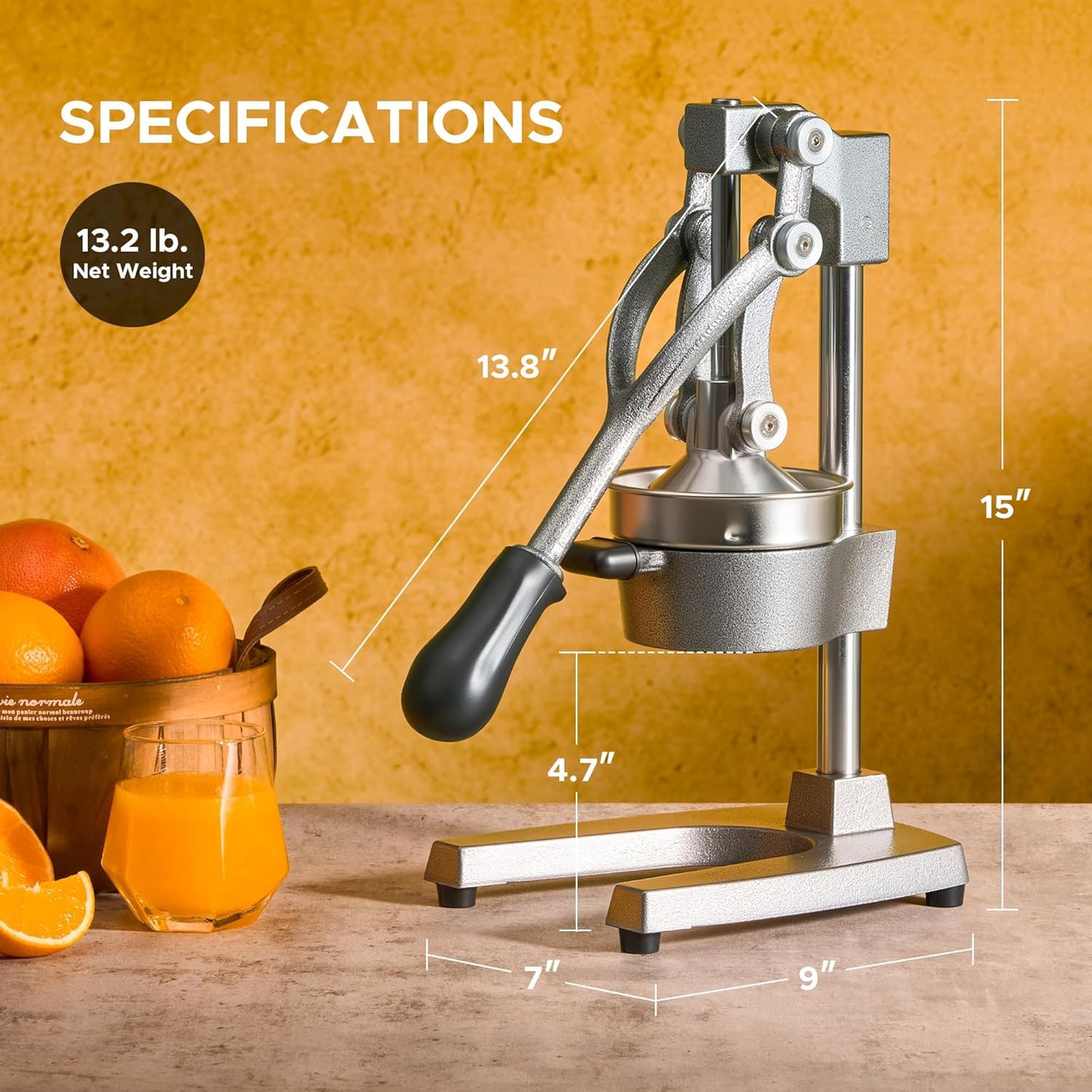 CO-Z Manual Citrus Juicer, Commercial Grade Cast Iron Orange Juicer, Professional Heavy Duty Juice Press with Removable Strainer, Manual Juice Extractor for Orange Lemon Pomegranate Citrus, Black