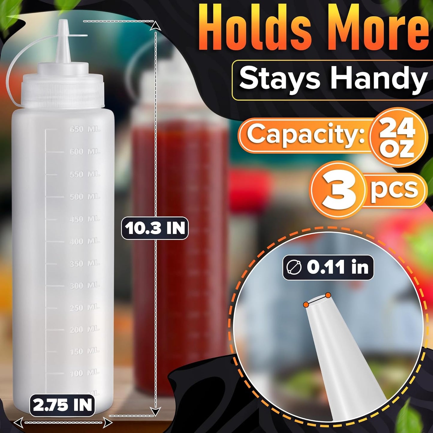 Set of 6 Inverted Condiment Squeeze Bottles 16 oz – Upgraded Design with Added Sealing Gaskets, Self-Closing Valve, Easy-to-Fill Clear Bottles for Sauces, Dressings, Ketchup, Mustard for Everyday Use
