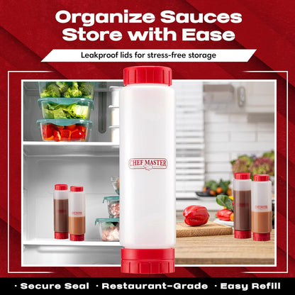 Chef Master Squeeze Bottle for Sauces (16oz) - Inverted, FIFO Refillable Bottle - Condiment Squeeze Container for Liquids, Sauce, Batter & Dressing - Made for Restaurants, Diners & Food Trucks - 90290