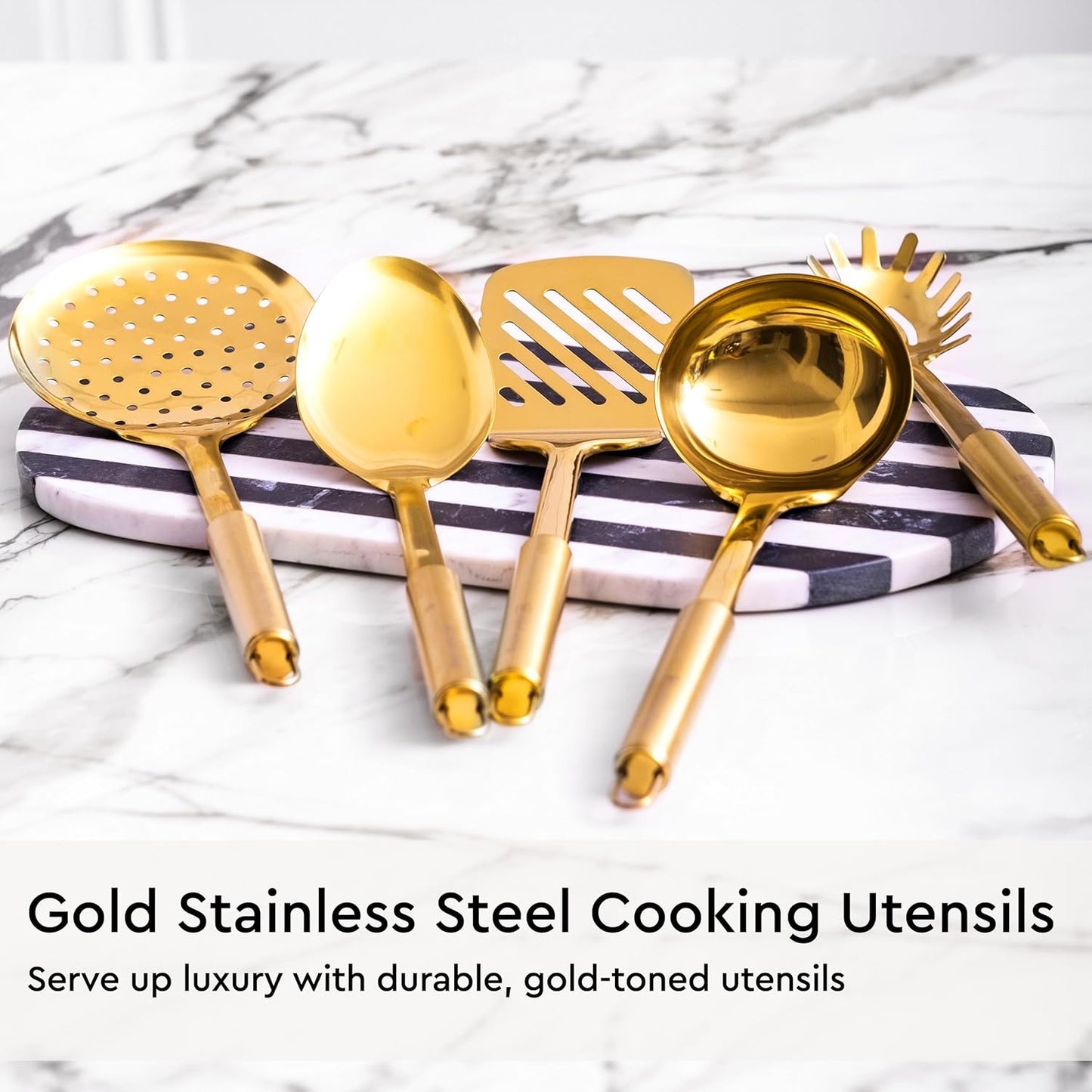 Gold Cooking Utensils with Measuring Cups and Spoons Set - 13-Piece Luxury Gold Kitchen Accessories Includes Metal Measuring Cups and Spoons for Baking, Cooking, and Elegant Kitchen Decor