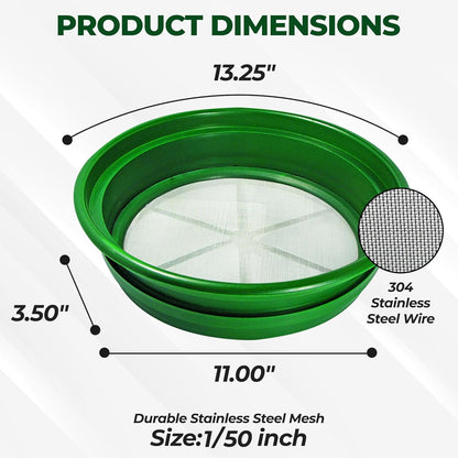 SE 13.25 Inch Wide Stackable Classifier Gold Prospecting Pan - 1/8 Inch Stainless Steel Mesh Sifting Pan, Green