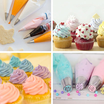 Piping Bags and Tips Set, Cakes Decorating Supplies Kit with 100pcs 12 Inch Pastry Bags, 16 Piping Tips, 3 Cake Scraper, 2 Couplers, 2 Bag Ties, Simple and Convenient Baking Supplies Set