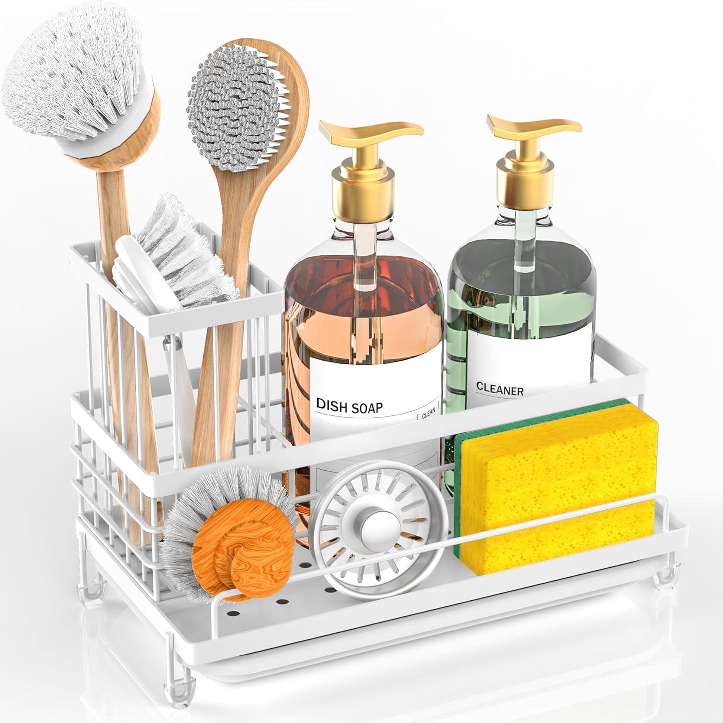Sponge Holder for Kitchen Sink, Smiley Face Sink Caddy with Removable Brush Holder,Self-Draining Sponge Caddy for Sponge,Soap,Dish Brush,Scrubber,Kitchen Essentials and Gadgets