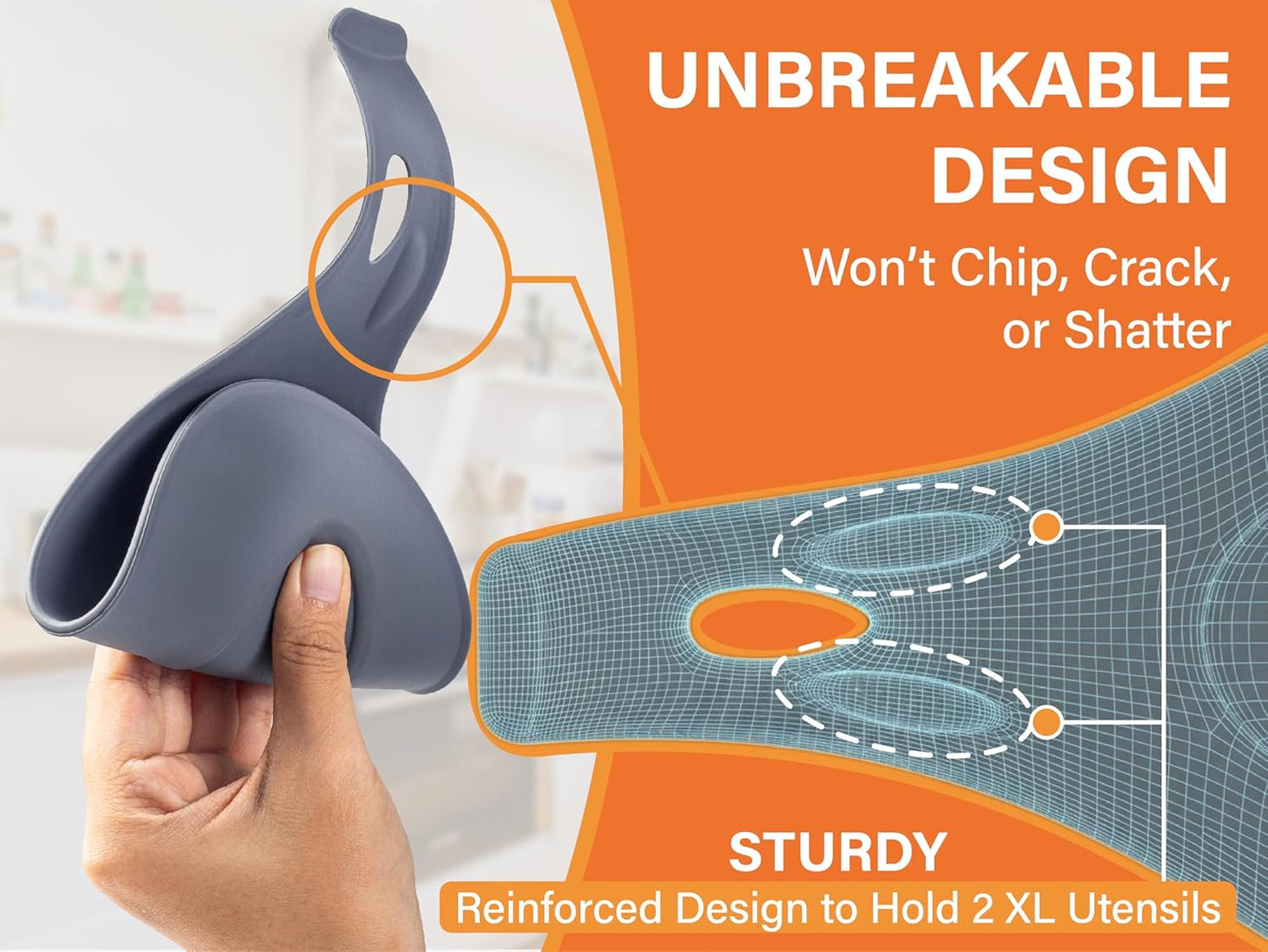 Silicone Spoon Rest for Stove Top Set of 2 – HEAT RESISTANT DISHWASHER SAFE Kitchen Utensil Holder for LARGE Utensils - Won’t Break - Non-Slip - Ideal for Glass & Induction Cooktops - for Home Cooks