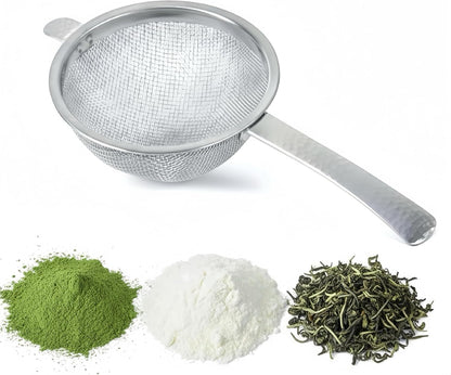 Japanese Fine Mesh Tea Sifter – Stainless Steel Tea Strainer for Matcha & Loose Leaf Tea -Made in Japan (Hammered Handle)