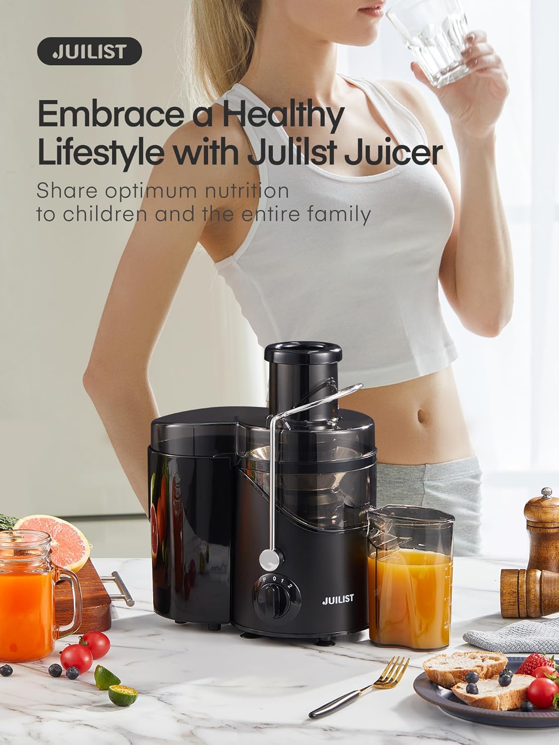 Juicer Machines, Juilist 3" Wide Mouth Juicer Extractor Max Power 800W, for Vegetable and Fruit with 3-Speed Setting, 400W Motor, Easy to Clean