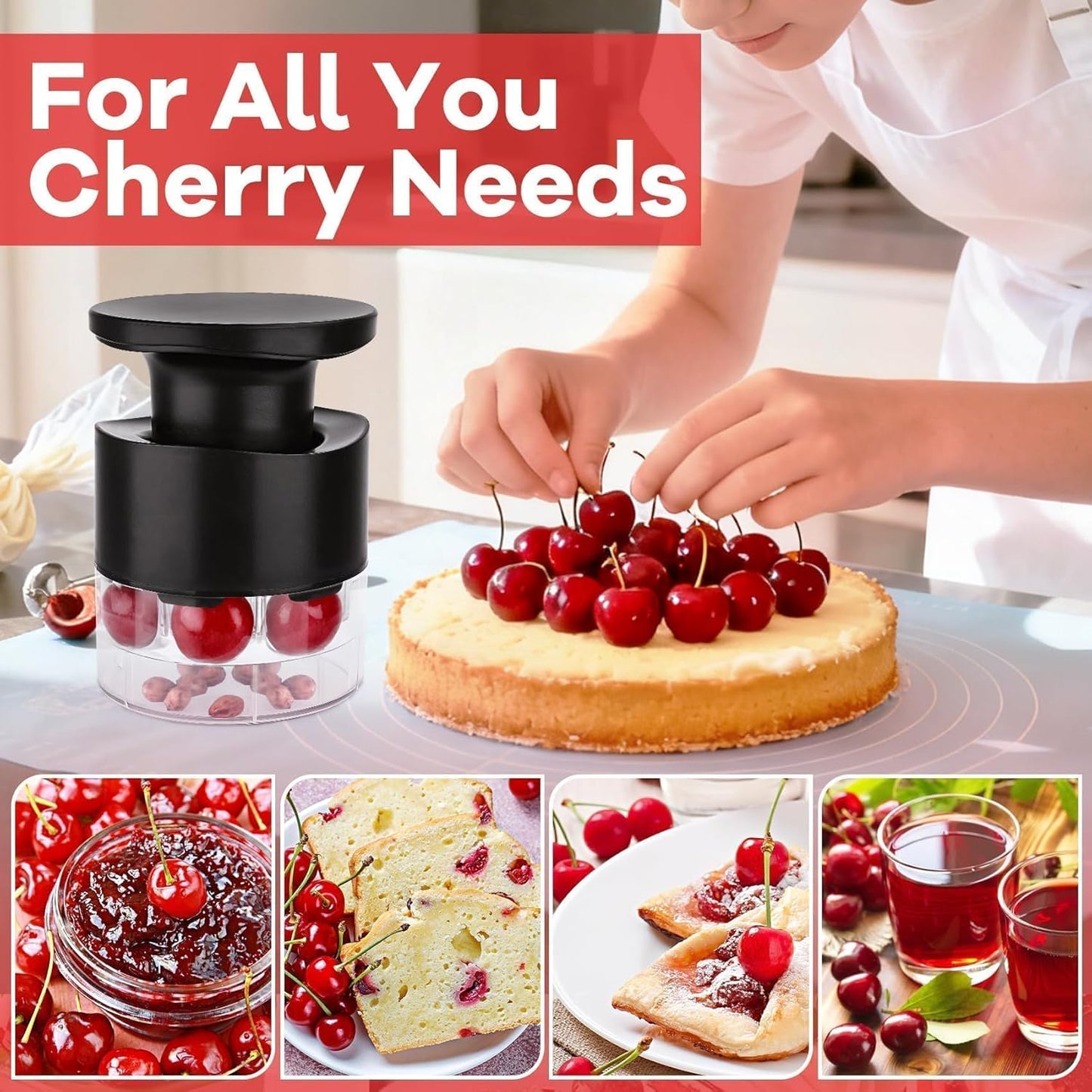 7-Hole Cherry Pitter Tool – Multi Cherry Pitter Pit Remover Corer, Mess-Free Fruit Stoner for Cherry Jam, Baking & Kitchen Prep