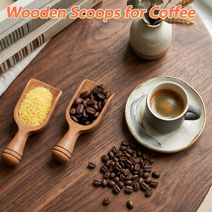 2 Pcs Wooden Scoops for Jars, Acacia Wood Scoops for Jars Multipurpose Measuring Spoons for Coffee Tea Bath Salt (Natural Wood, 4.6 Inch)