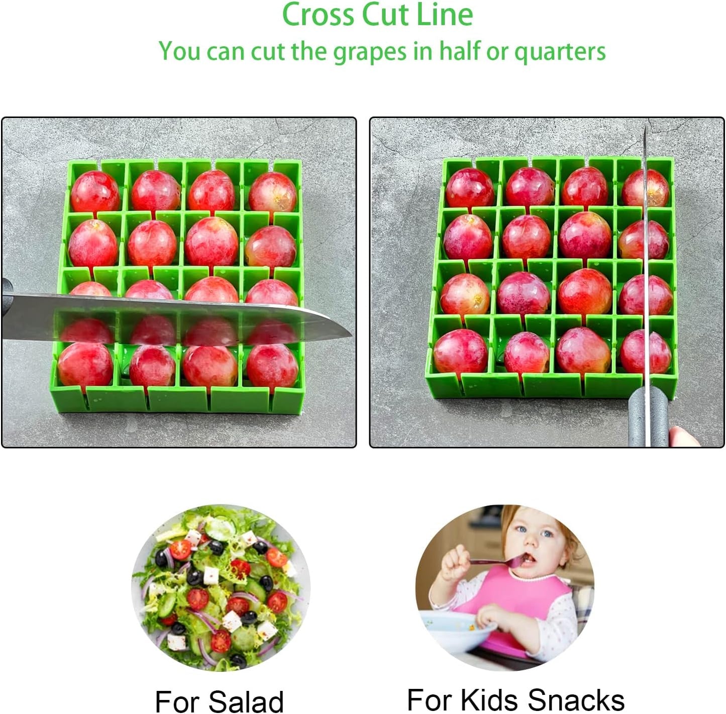 Grapes Cherry Tomatoes Cutter Slicer Half or Quarter Cutting 16Pcs at a Time, Food Grade Material, Dishwasher Safe, Fruit Container Holder Cutter for Salad Kids Baby Toddlers' Snacks
