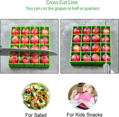 Grapes Cherry Tomatoes Cutter Slicer Half or Quarter Cutting 16Pcs at a Time, Food Grade Material, Dishwasher Safe, Fruit Container Holder Cutter for Salad Kids Baby Toddlers' Snacks