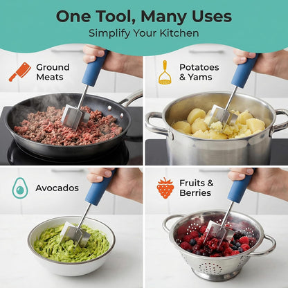 Stainless Steel Mini Meat Chopper & Masher | 6-Blade Ground Beef Chopper Tool | Small Hamburger Smasher | Compact Ergonomic Handle | Dishwasher Safe - 7" (Retro Orange Mini)