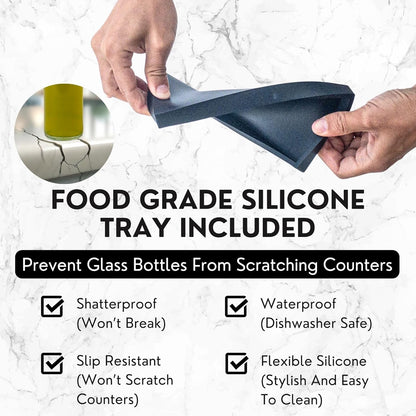Verspace UV-Protected Green Glass Olive Oil Dispenser Bottles For Kitchen - 2 Pack - 12oz Includes 40 Kitchen Essential Labels, Avocado Oil Dispenser Set, Modern Decor for Home, Airbnb, Cafe