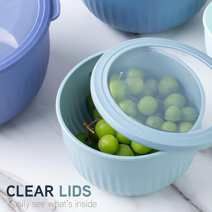 COOK WITH COLOR Prep Bowls with Lids- Wide and Deep Nesting Plastic Small Mixing Bowl Set with Lids, 8 Piece Set - Wide Bowls, Blue