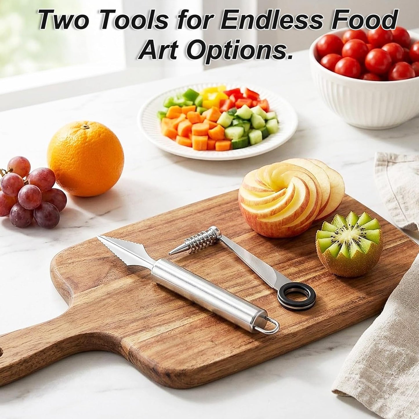 Kitchen Spiral, 2Pcs Vegetable Spiral Cutter and Fruit Carving Tool Spiralizer Cooking Tools for Potatoes Cucumbers Melons Tomato Veggie Engraving