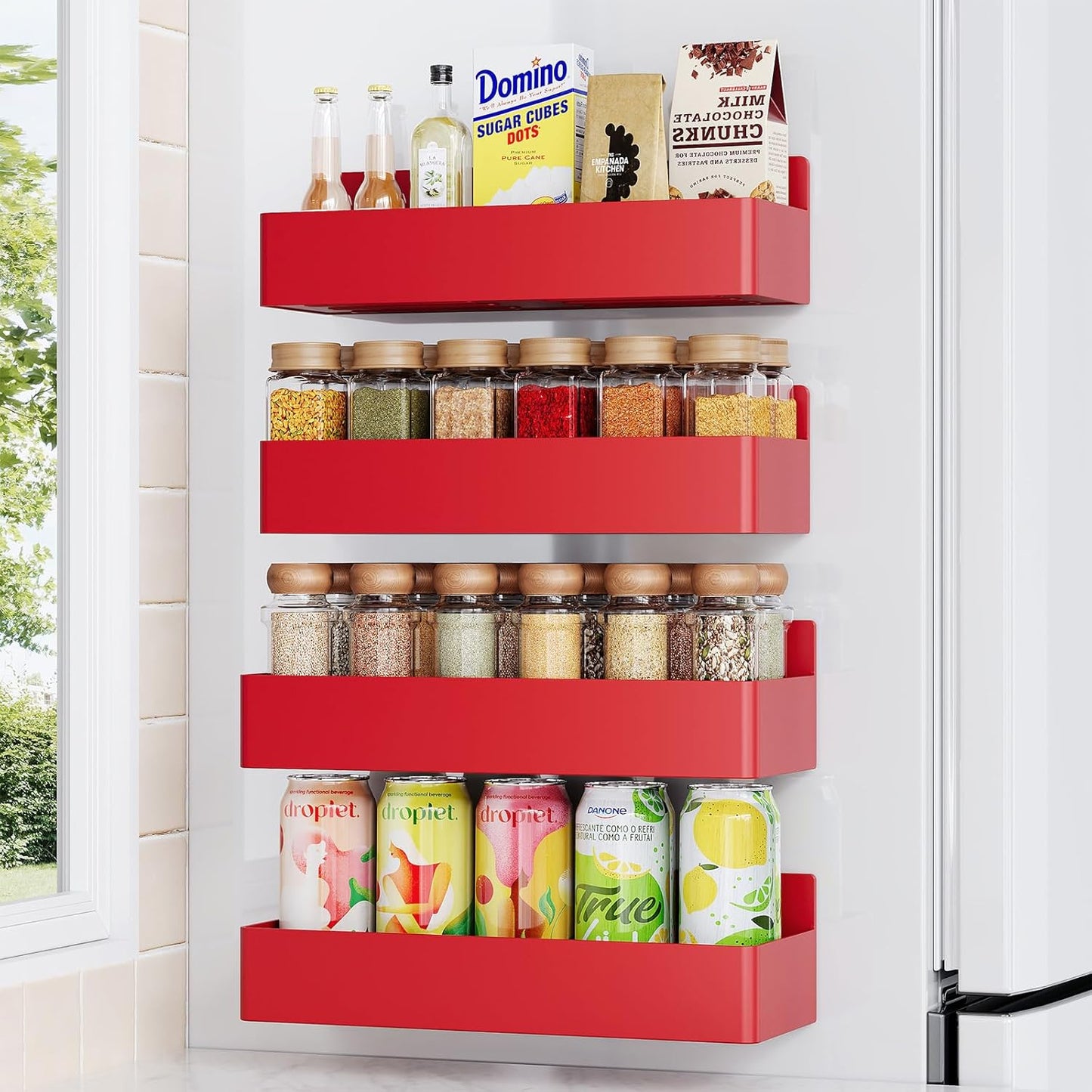 Mystozer Magnetic Spice Rack for Refrigerator, Kitchen Organizer and Storage Shelf, Black (4 Pack)…