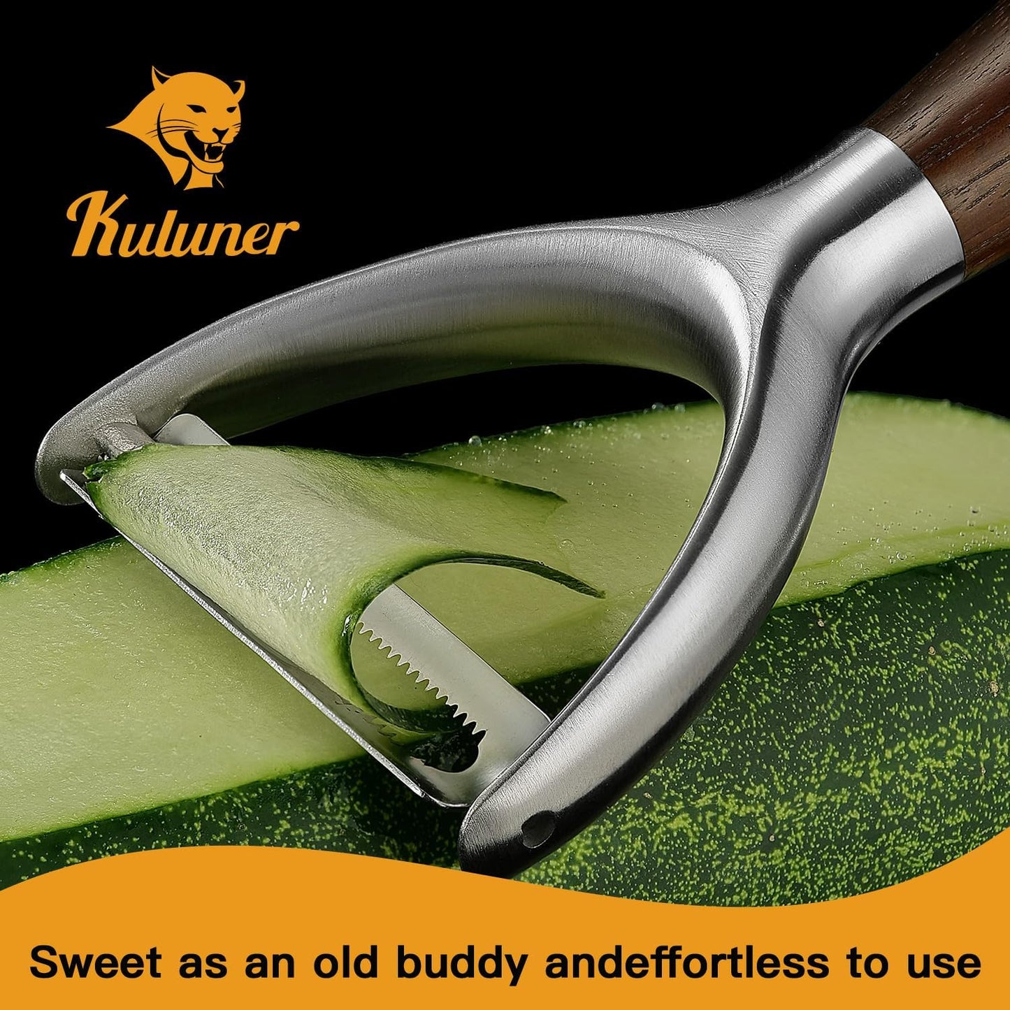 Serrated Blade Premium I Type 304 Stainless Steel Multifunctional Kitchen Peeler Real Wood Handle Ultra Sharp Blade Vegetable Potato Apple（Agarwood）